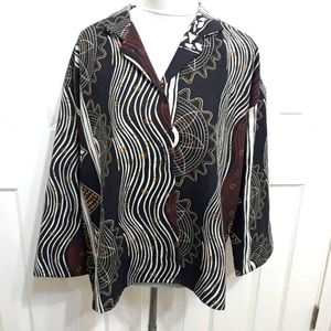 Carole Tomkins Big Shirt Black Brown Linen Jacket